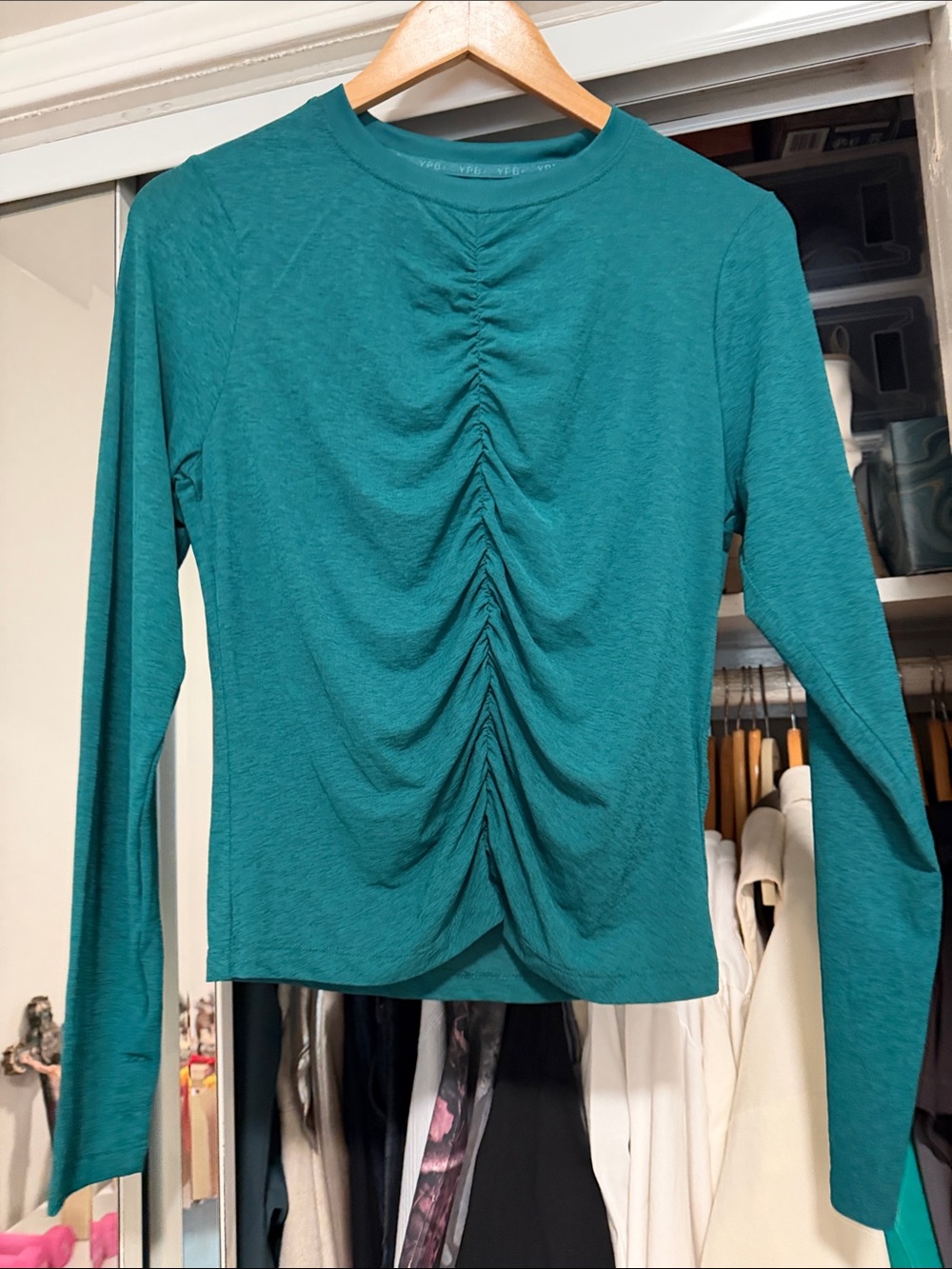 Long Sleeve Ruched Front Top - Teal